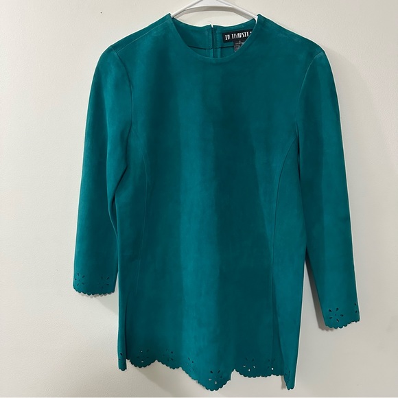 In transit 2 Tops - In Transit 2 Womens 100% Leather Crew Neck Quarter Sleeve Blouse Top Teal Size M